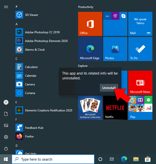 uninstall app windows 10