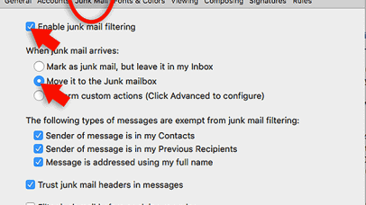 spam and junk mail macos