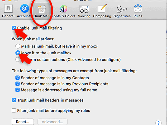 spam and junk mail macos